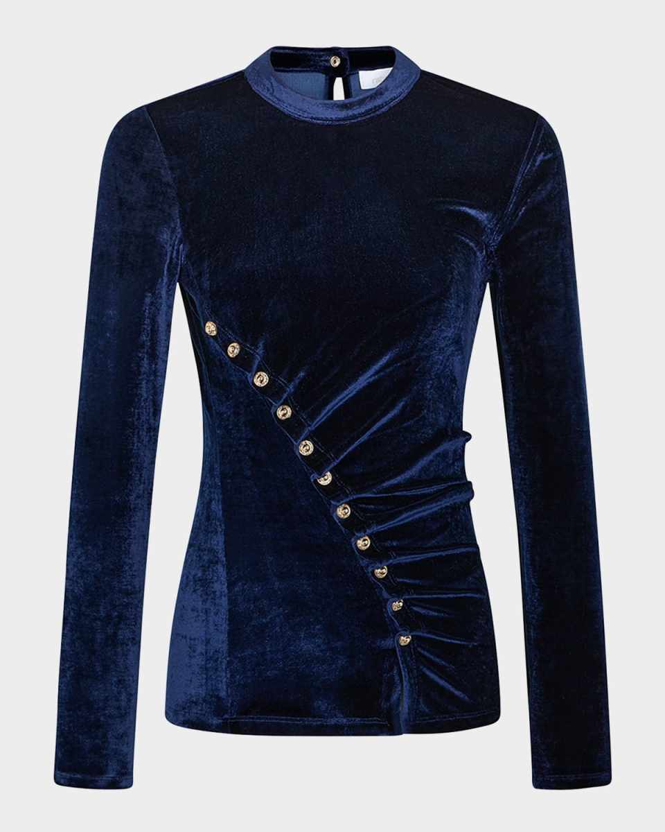Ruched Velvet Long-Sleeve Top